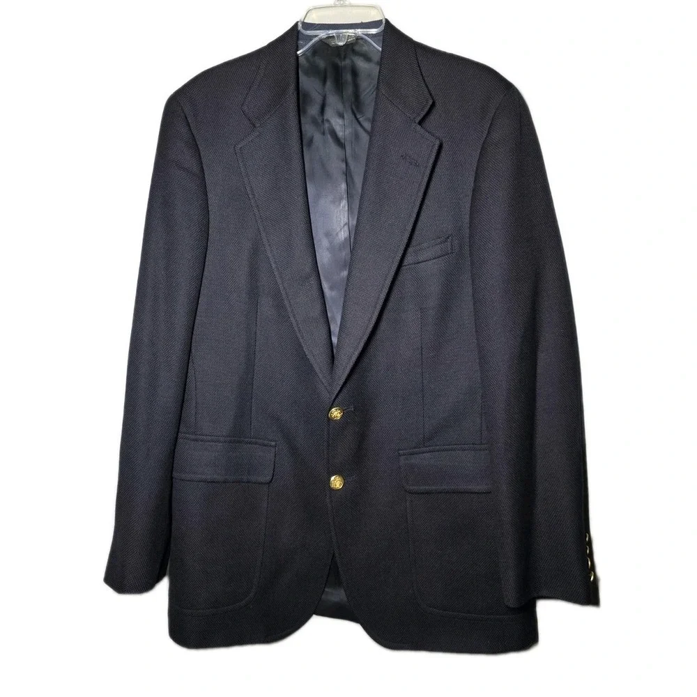 Chaps Ralph Lauren Hopsack Mens 42R Navy Virgin Wool Gold-Button Sport Coat